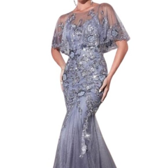 NWT Ladivine CDS438 Beaded Mother of the Bride Dress Smoky Blue Size 10